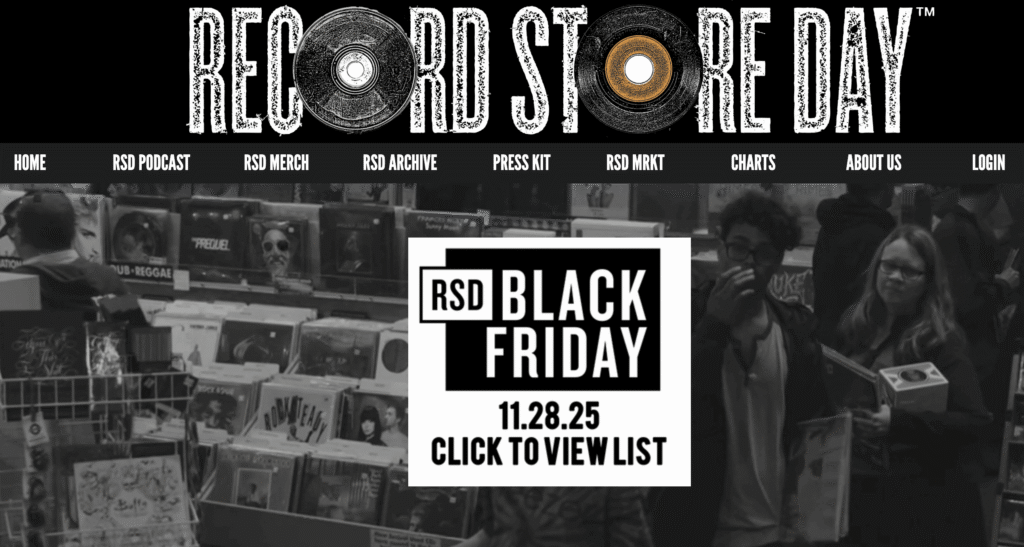 Homepage of Record Store Day, showing their Black Friday offer