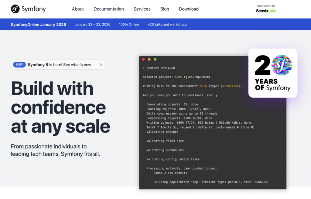 Symfony's official homepage