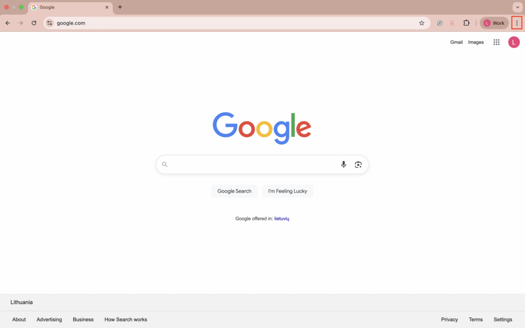 Three dotted menu icon highlighted in Google Chrome