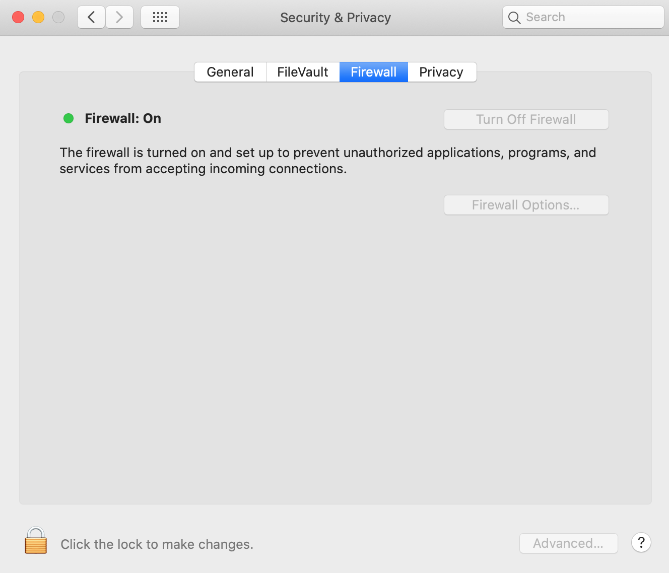 Turning off macOS firewall