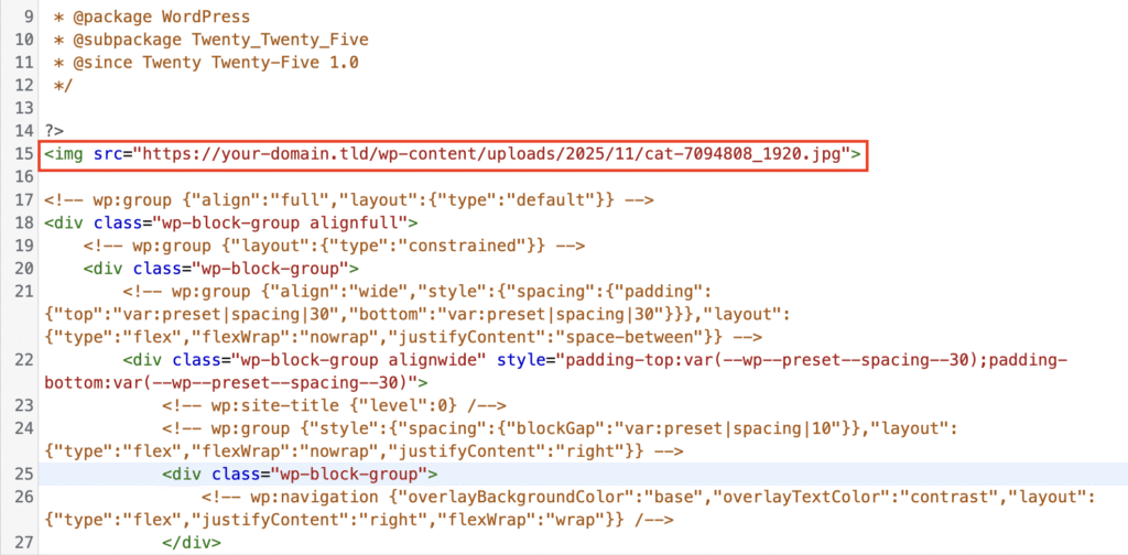 Mage source line highlighted in WordPress Theme File Editor