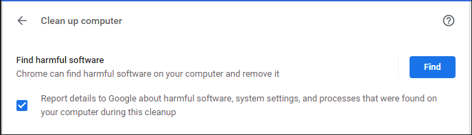 Clicking on the find button to find harmful software.