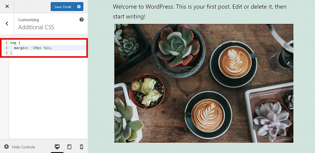 Margin value for the image element