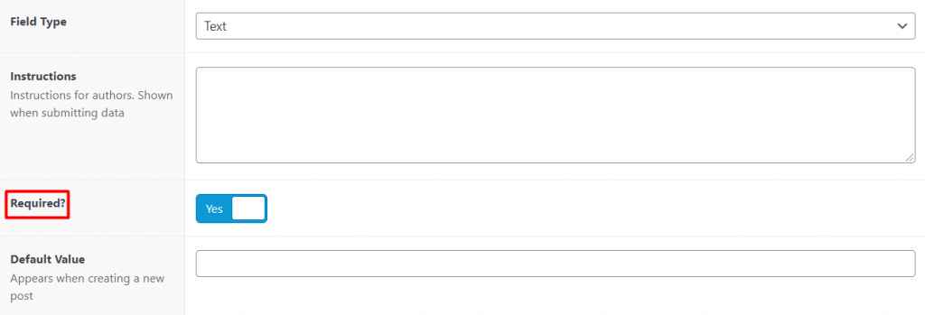 Toggle the button to mark whether the field is required