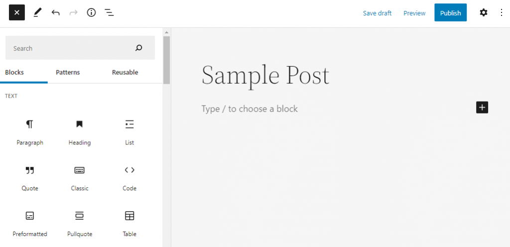 WordPress block inserter