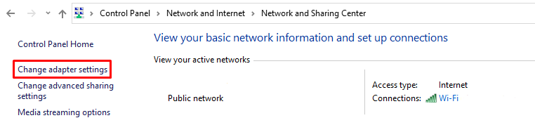 Change adapter settings on Windows control panel