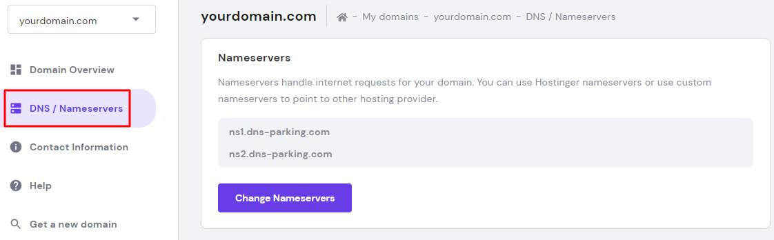 Nameservers on hPanel
