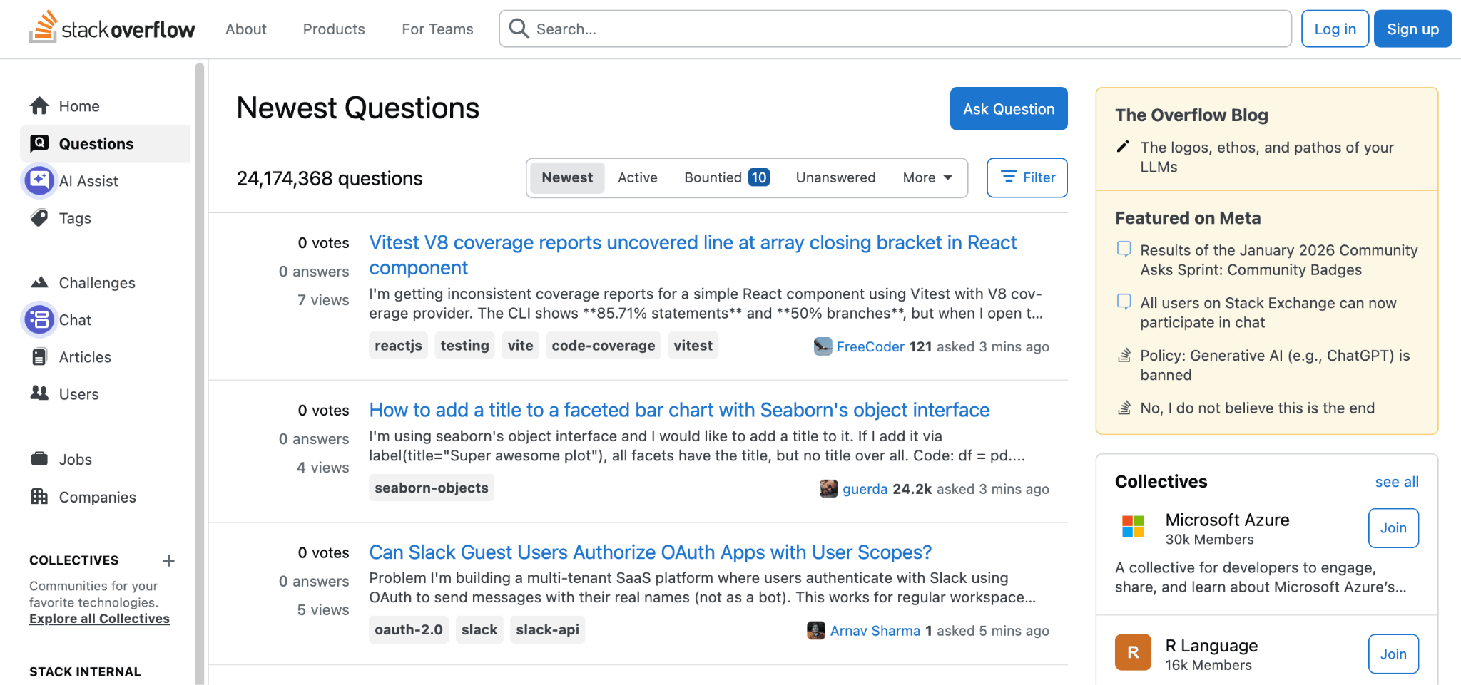 Homepage of Stack Overflow
