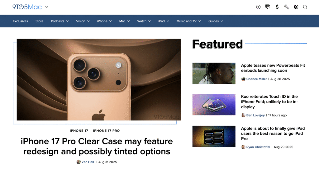 The 9to5Mac blog homepage