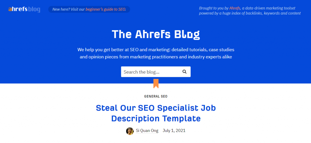 Screenshot of the Blog page of the Ahrefs website The Blog page of the Ahrefs website.