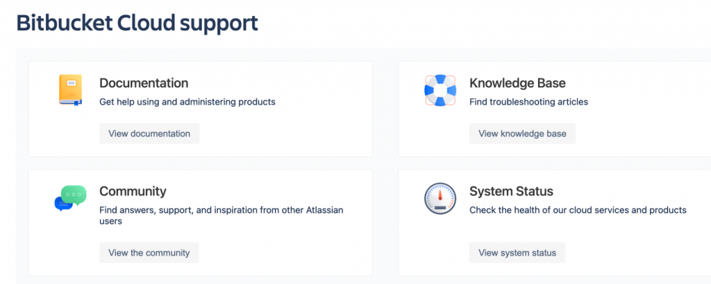 Various support resources for Bitbucket Cloud users