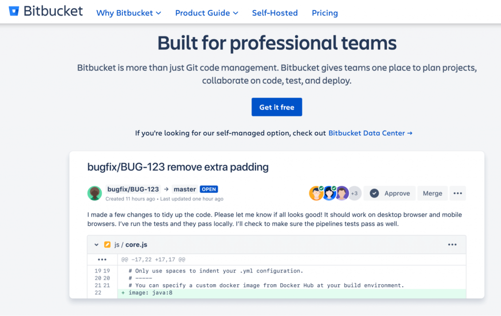 Bitbucket's homepage