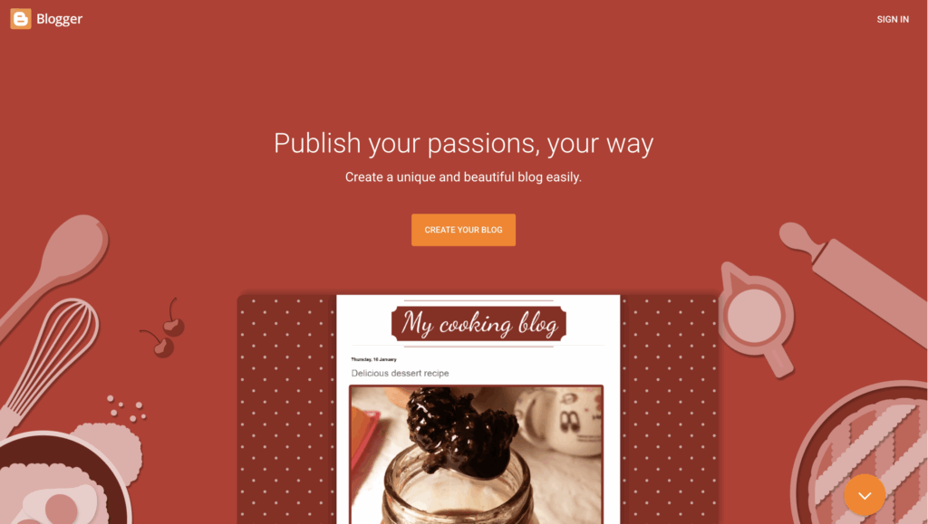 Blogger's landing page