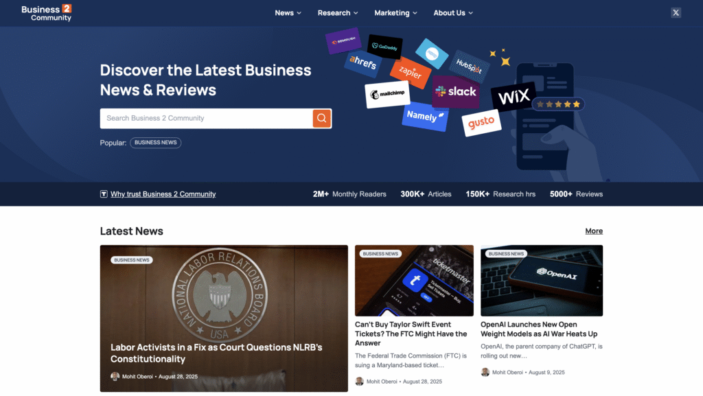 Business2Community blog homepage