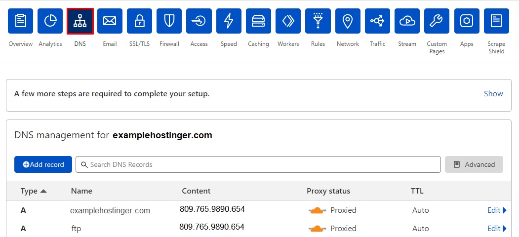 DNS button on Cloudflare's menu.