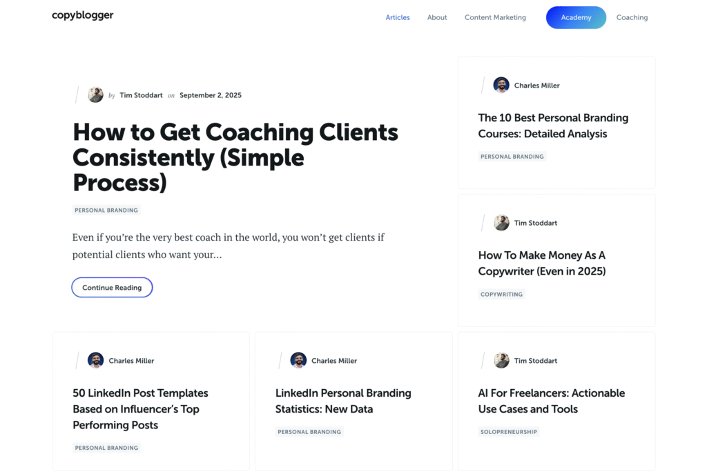 The Blog page of the Copyblogger website