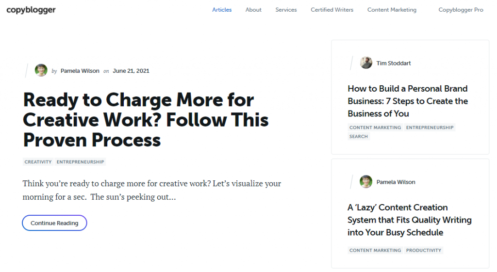 Screenshot of the Blog page of the Copyblogger website The Blog page of the Copyblogger website.