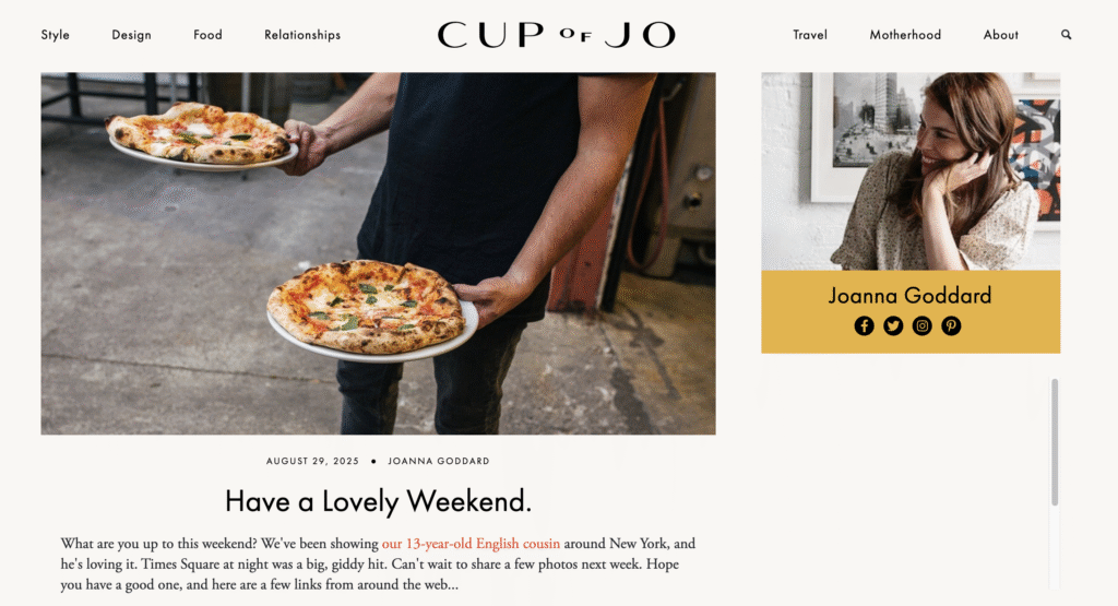 The Cup of Jo blog homepage