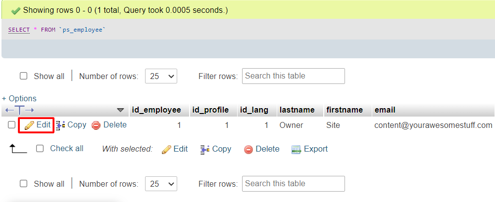 Edit an employee data