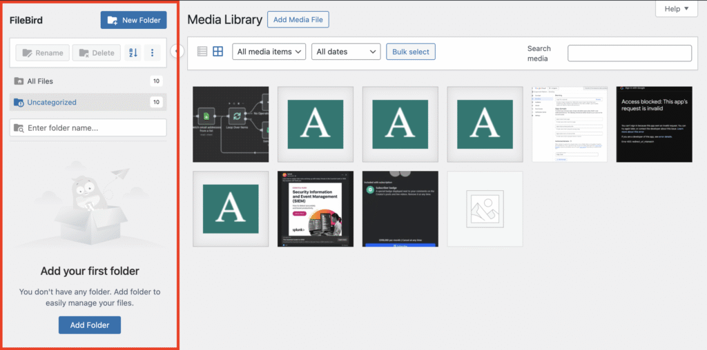 FileBird media folder organization