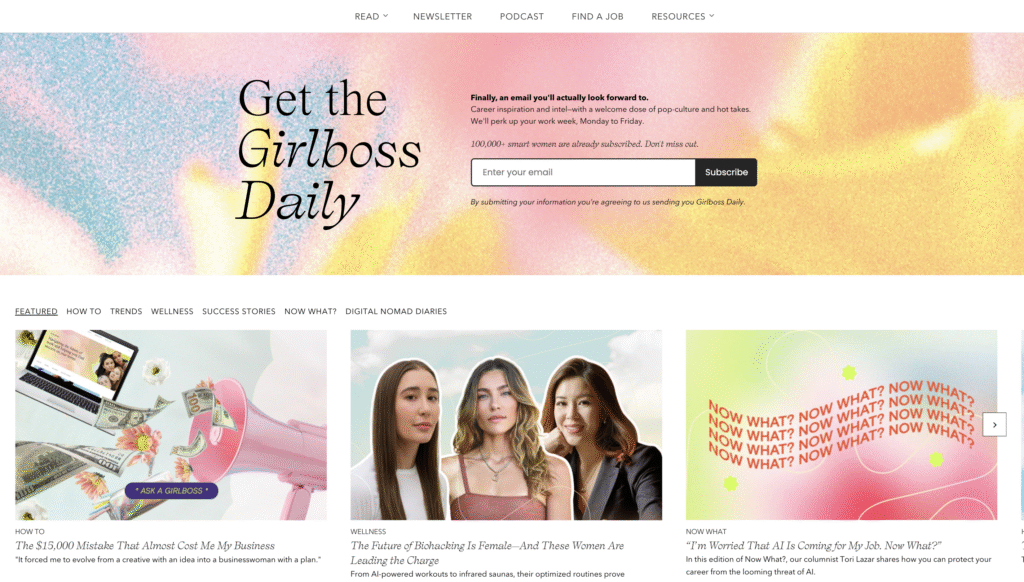 The Blog page of the Girlboss website