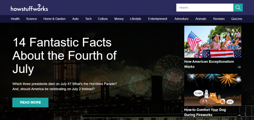 Screenshot of the HowStuffWorks website homepage The HowStuffWorks website homepage.