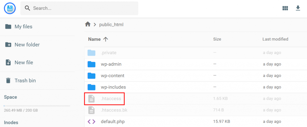 The .htaccess file in public_html
