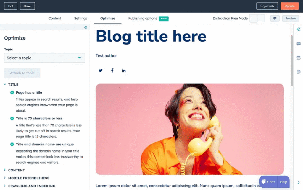 HubSpot blog post editor
