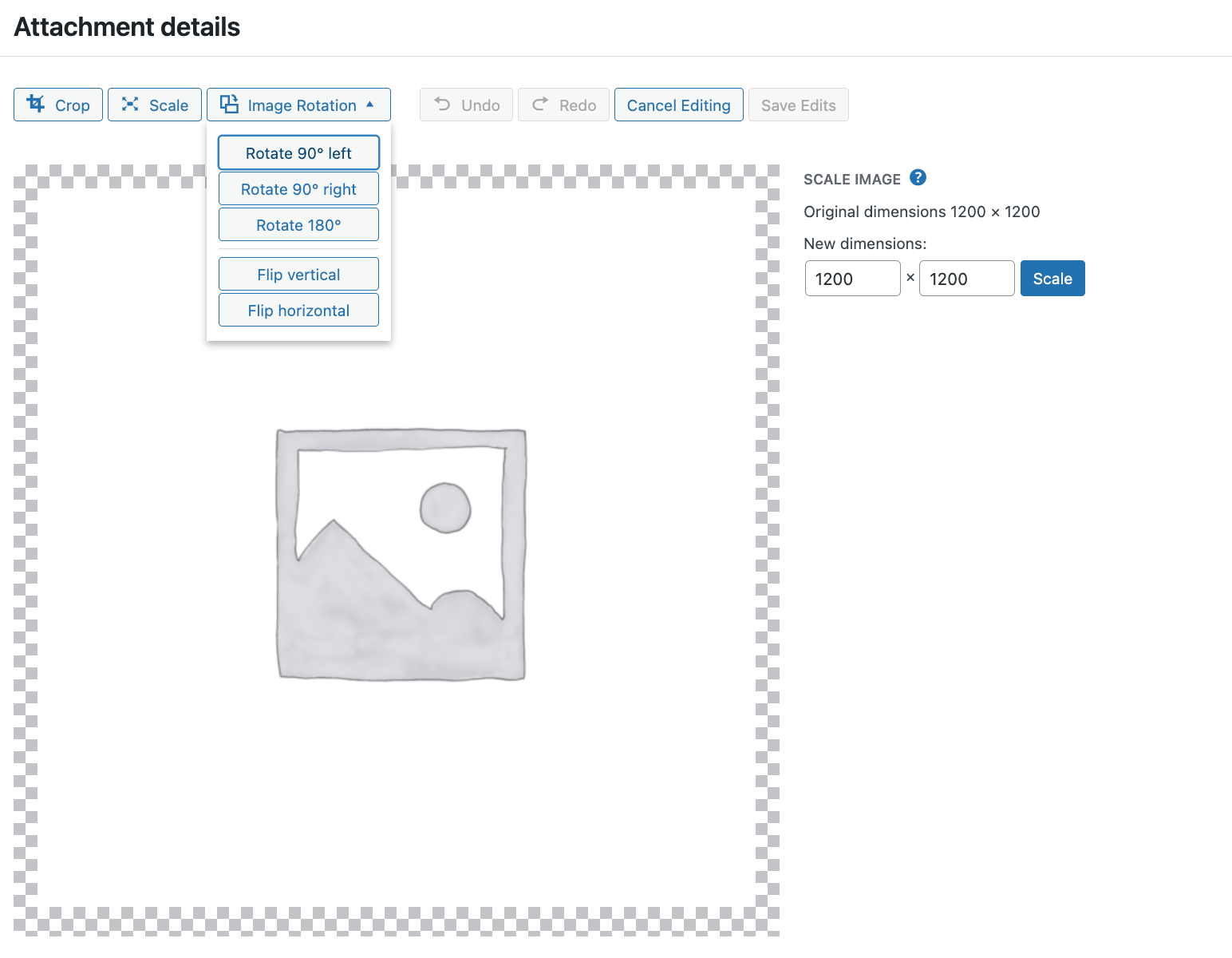 WordPress Media Library's image rotation and flipping feature