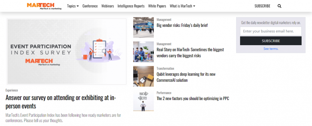 Screenshot of the MarTech website homepage The MarTech website homepage.