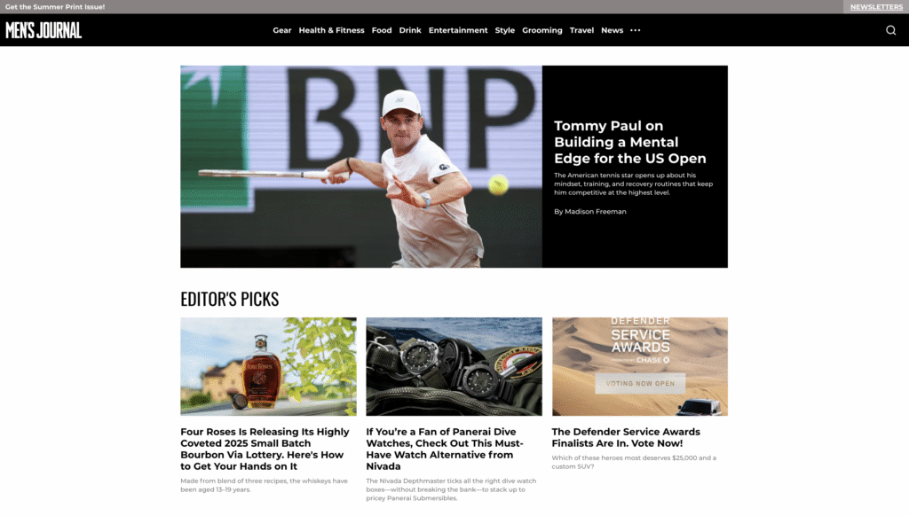 The Men's Journal website homepage