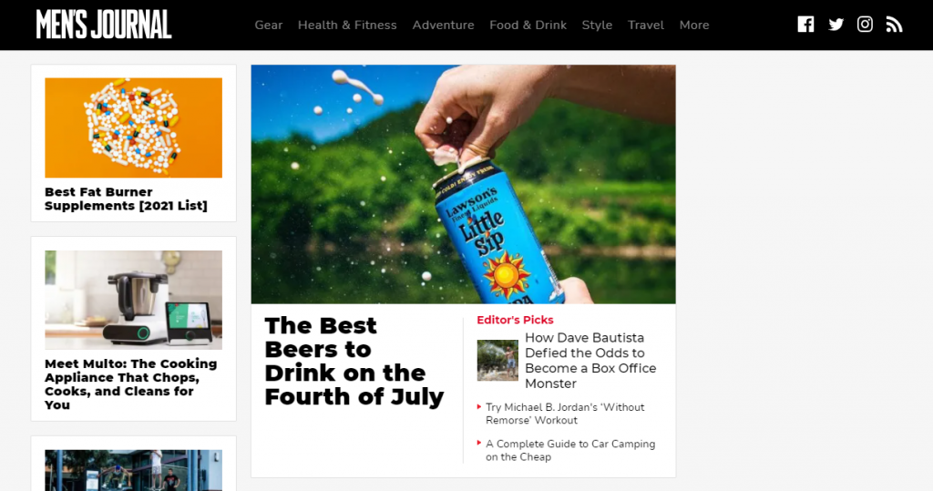 The Men's Journal website homepage The Men's Journal website homepage.