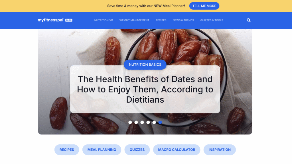 The Blog page of the MyFitnessPal website
