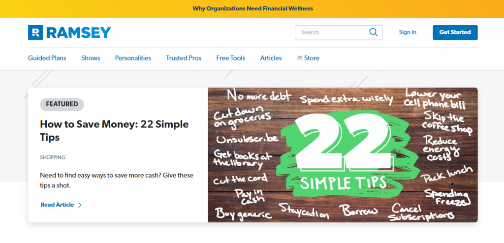 Screenshot of the Blog page of the Ramsey Solutions webpage The Blog page of the Ramsey Solutions webpage.
