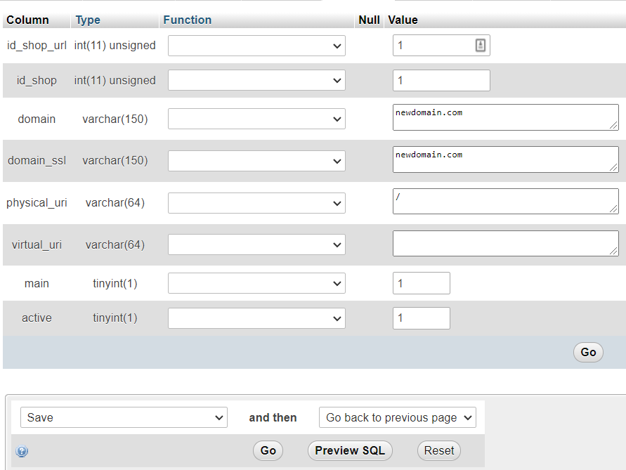 Change the domain and domain_ssl value with the new domain