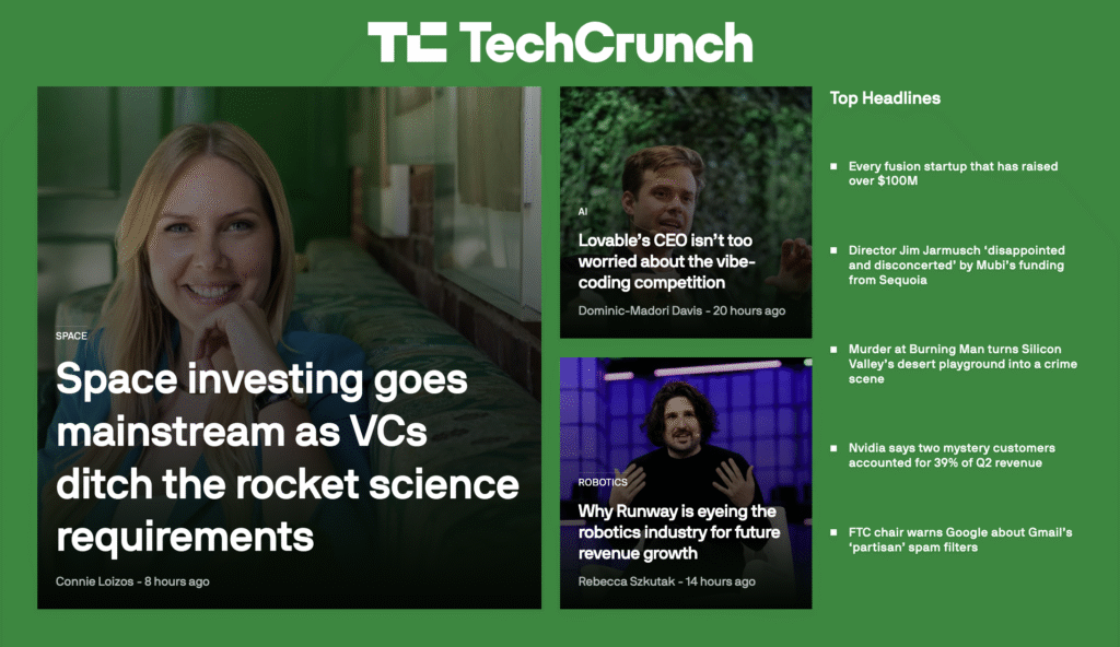 TechCrunch's blog homepage