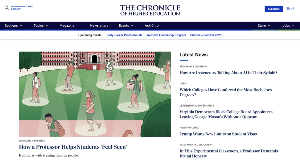 The Chronicle of Higher Education blog homepage