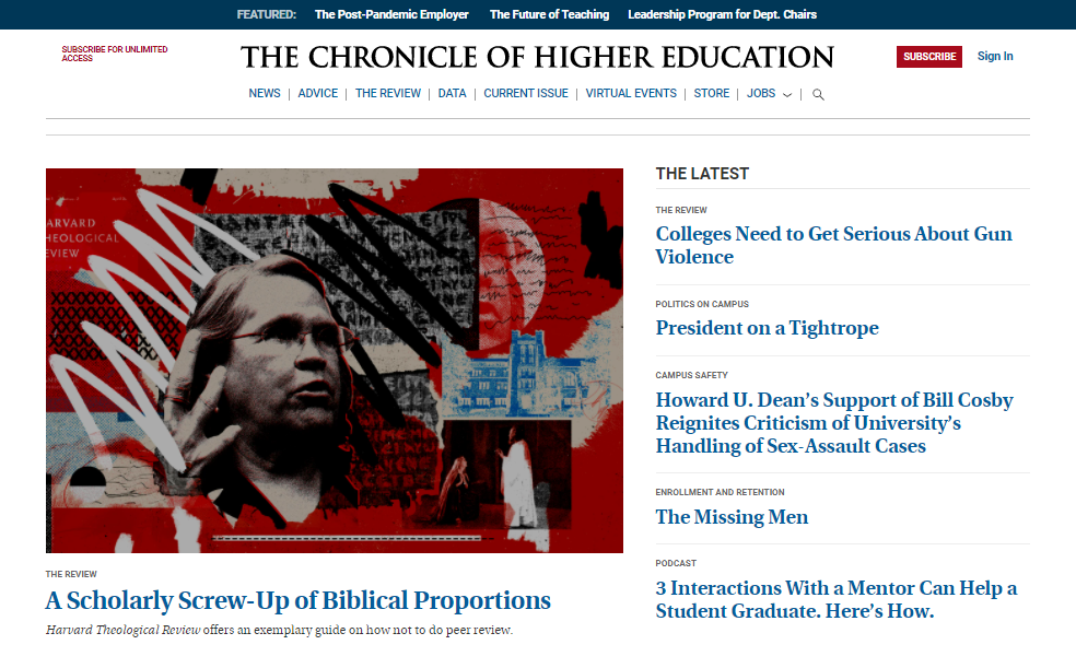 Screenshot of The Chronicle of Higher Education website homepage The Chronicle of Higher Education website homepage.