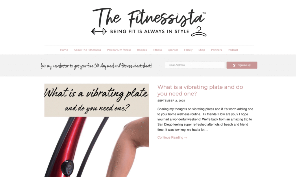 The Fitnessista blog homepage