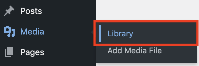 WordPress media library navigation button