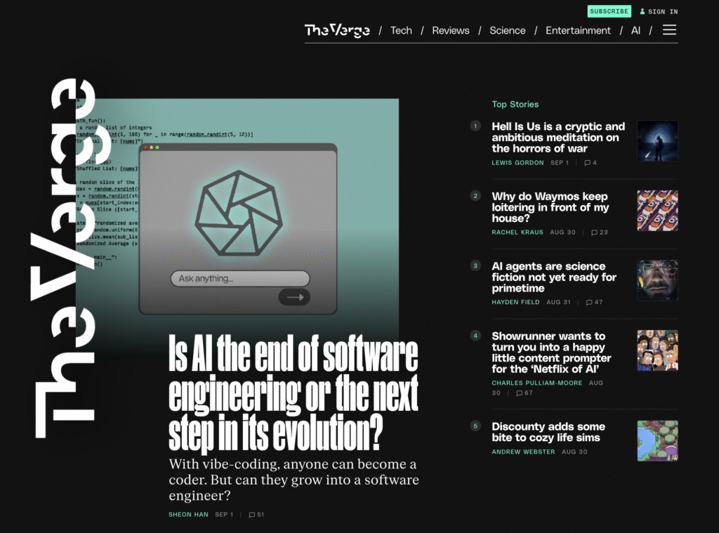 The Verge blog homepage