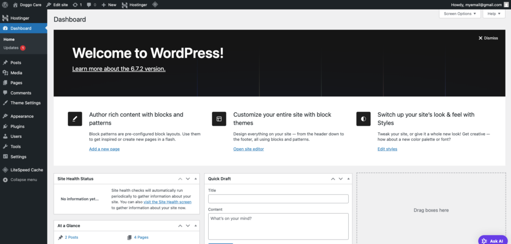 WordPress admin dashboard