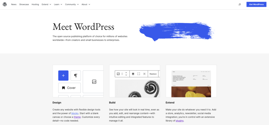 WordPress homepage