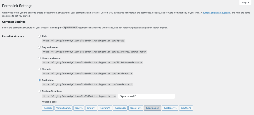 WordPress permalink settings