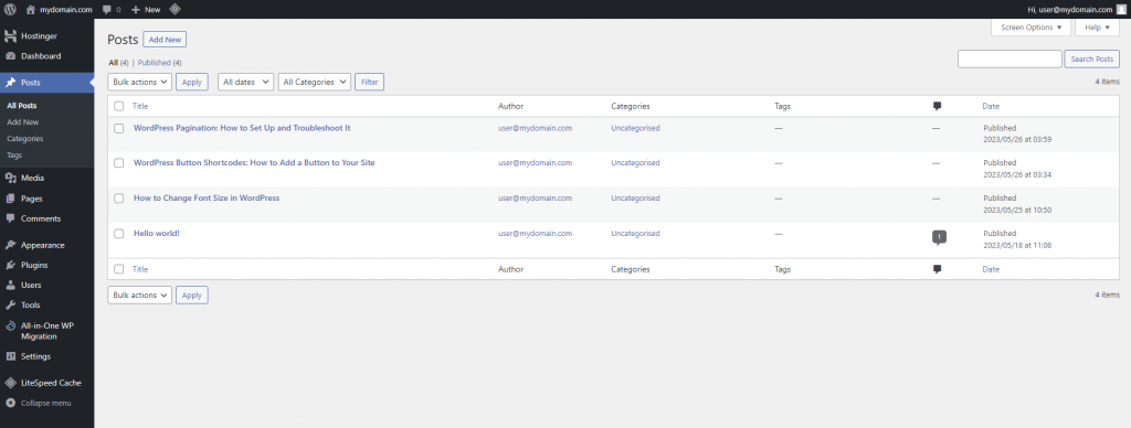 WordPress admin dashboard showcases posts section
