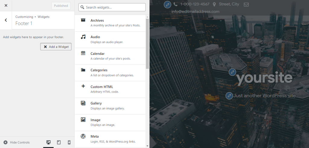 Editing the footer's widgets on WordPress Customizer