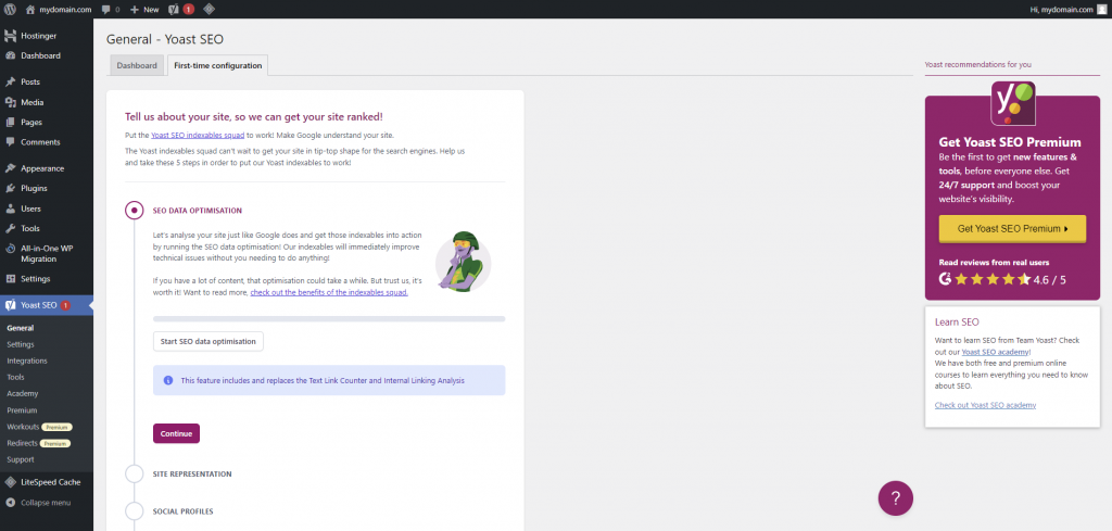 Yoast SEO setup page in WordPress

