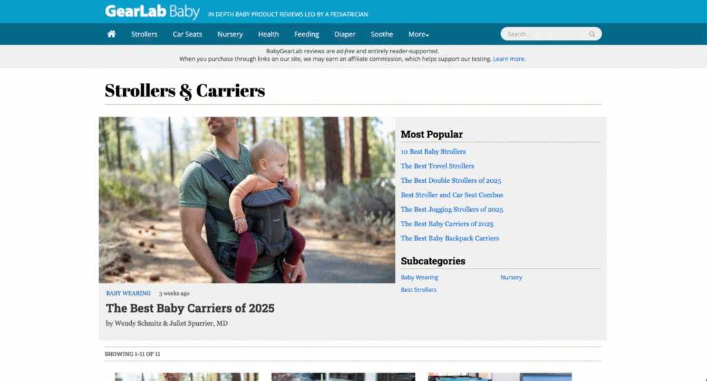 BabyGearLab strollers category page