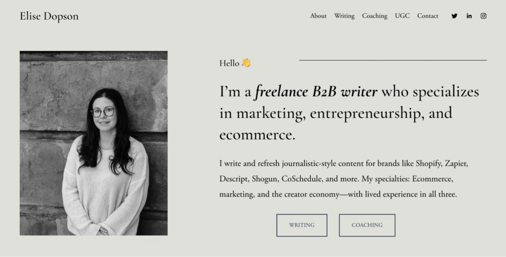 Elise Dopson landing page