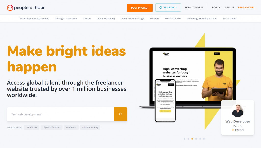 PeoplePerHour's homepage.